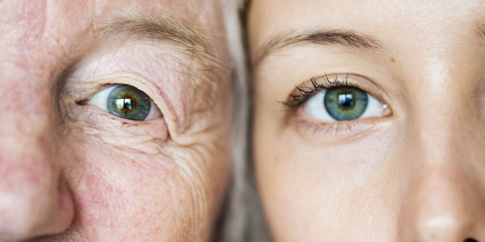 Family generation green eyes genetics concept